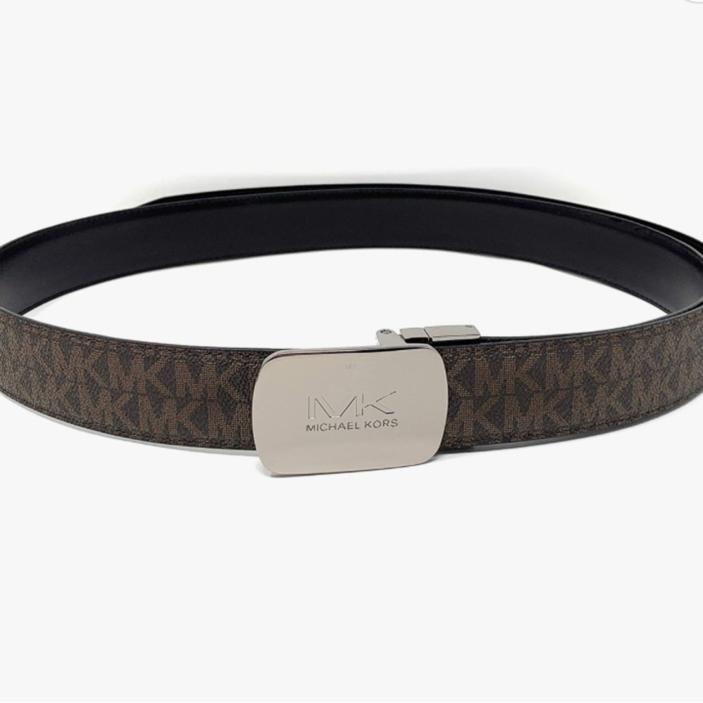 Michael Kors Men's Cut to Fit Reversible PVC Leather MK Plaque Belt